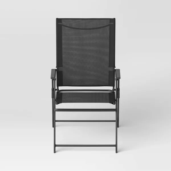 Sling Folding Chair - Black - Weather-Resistant, No Assembly, Metal Frame