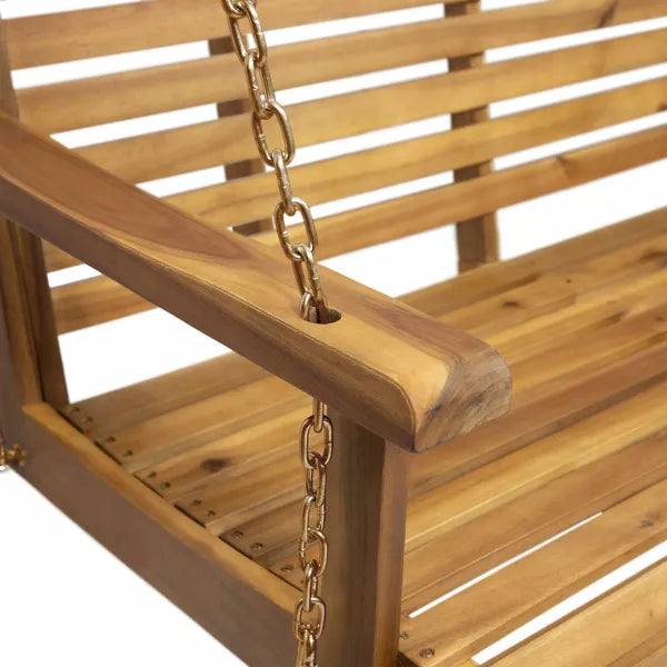 Tasmania Acacia Wood Patio Porch Swing Teak - Weather-Resistant, 2-Person Hanging Daybed