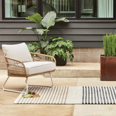 Color Block Braided Outdoor Area Rug Ivory - 5'x7'
