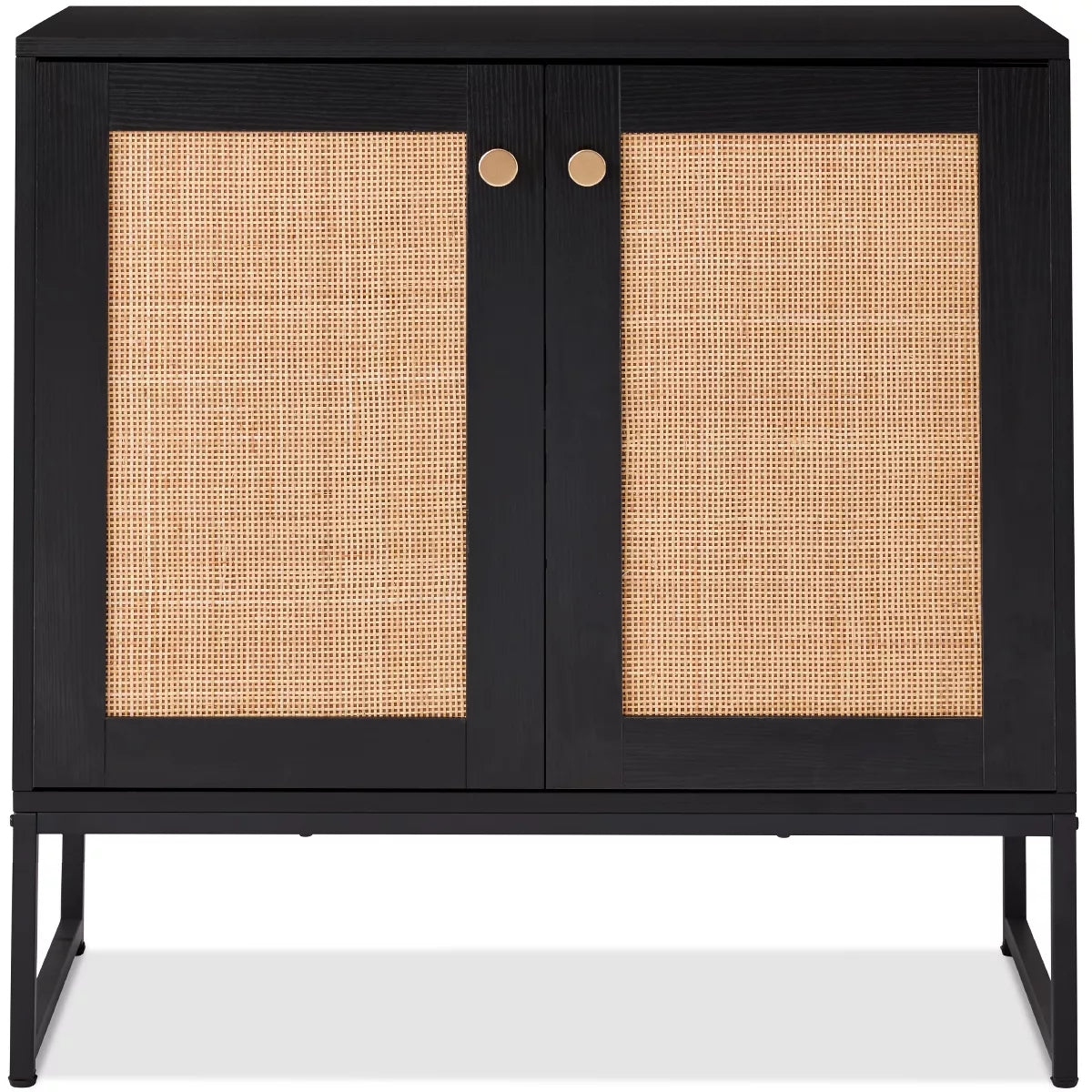 2-Door Rattan Storage Cabinet, Accent Furniture, Cupboard w/ Non-Scratch Foot Pads