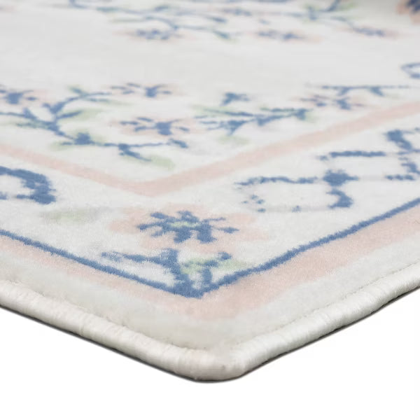 4'x6' Lattice Border Floral Woven Area Rug Cream