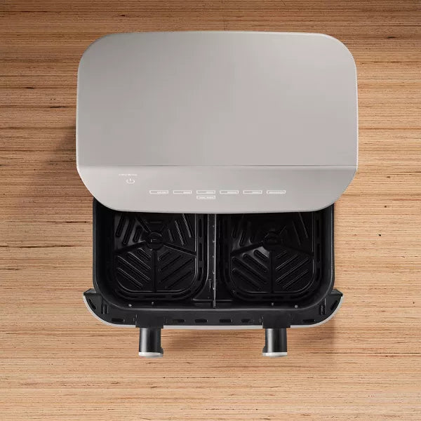 Dual Basket Tri-Zone Air Fryer Gray: Cool Touch Handle, Includes Fry Basket & Crisping Tray