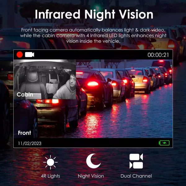 Dual Channel Front and Cabin Dash Cam with App Control
