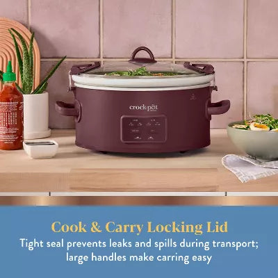 Cook & Carry Programmable Slow Cooker Ceramic Lambrusco Red: 3 Settings, Dishwasher-Safe Parts