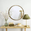 Pleated Brass Round Wall Mirror Antique Finish