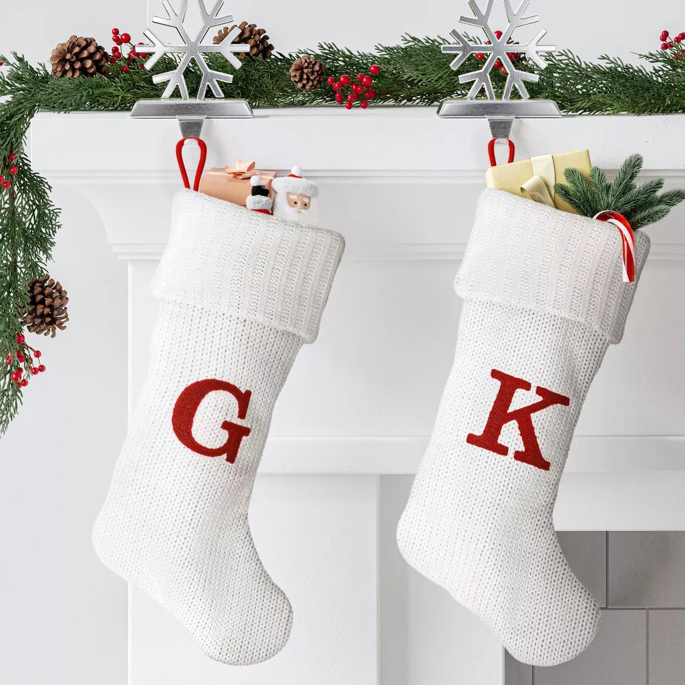 Knit Monogram Christmas Stocking White Set of 2, final cut