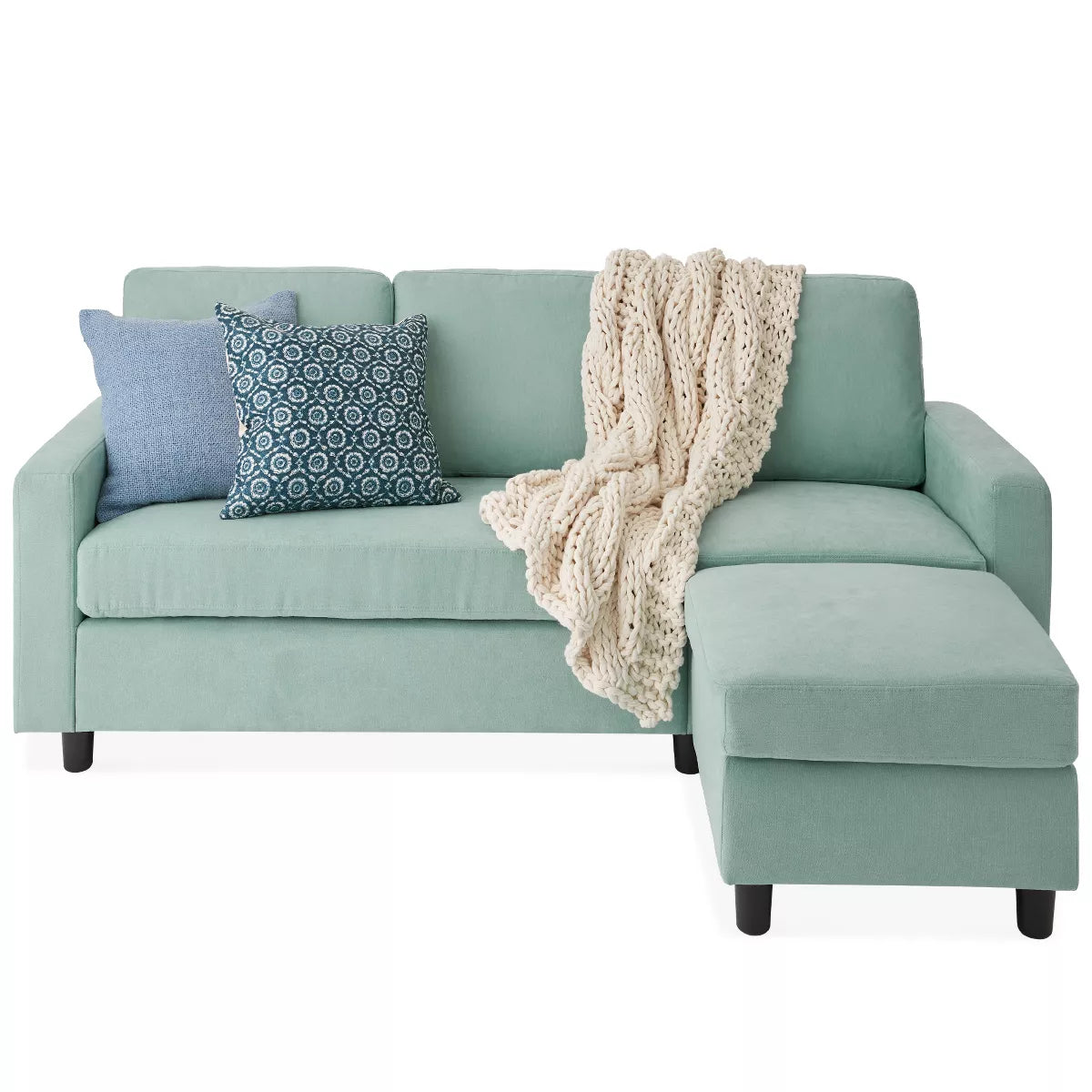 Best Choice Products Linen Sectional Sofa Couch w/ Chaise Lounge - Aqua SHOWROOM ITEM