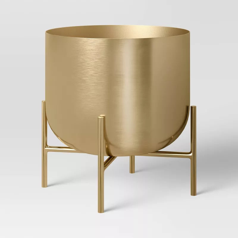 Brass Stand Planter: Cylindrical Lacquered, No Assembly, Indoor Use, Leakproof,