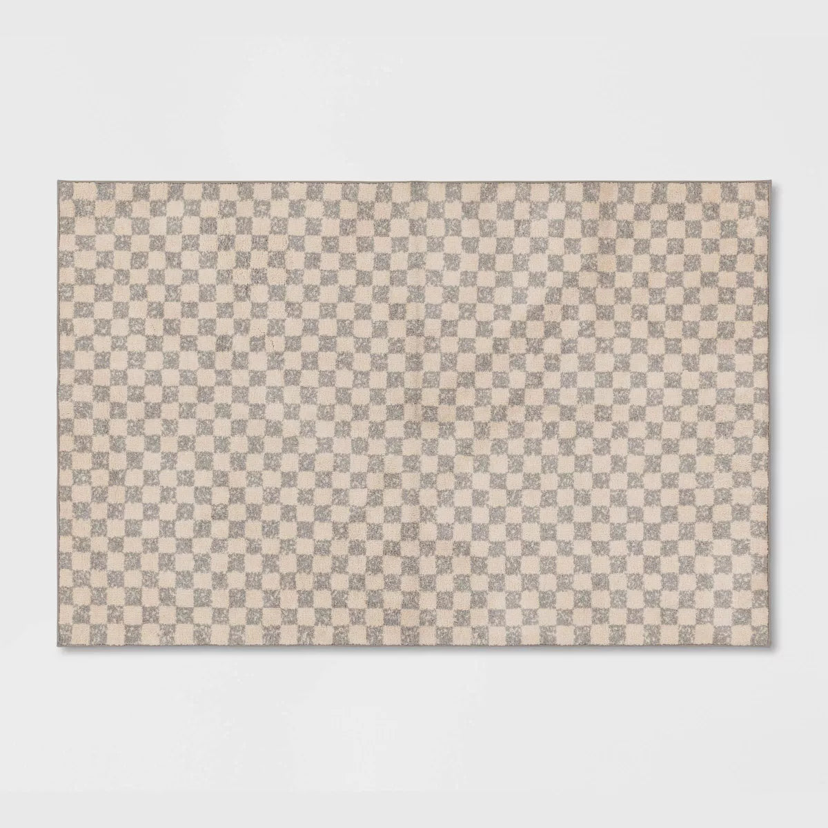 Washable Checkerboard Plush Accent Rug - Indoor Gray Medium Pile, Skid-Resistant - 2'6"x4'