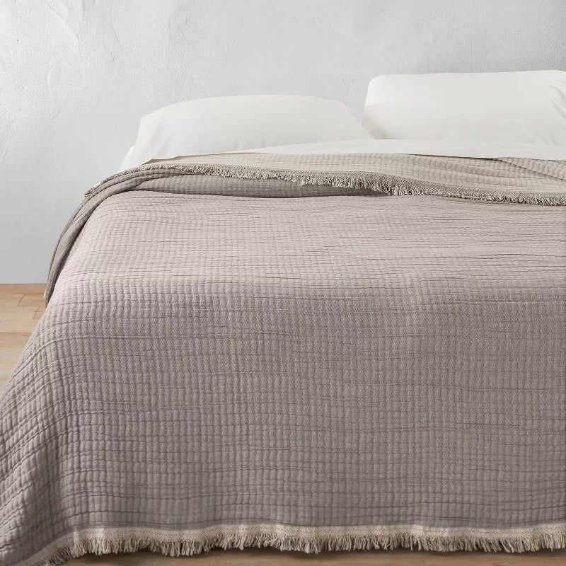 Reversible Textured Cotton Chambray Coverlet - King