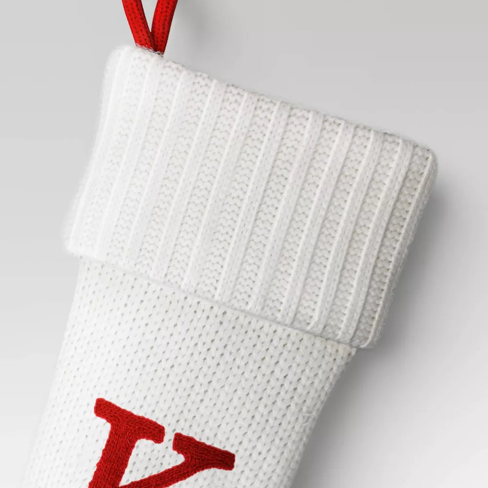 Knit Monogram Christmas Stocking White Set of 2, final cut