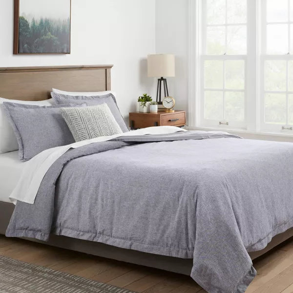 Cotton Linen Chambray Duvet Cover & Sham Set - King