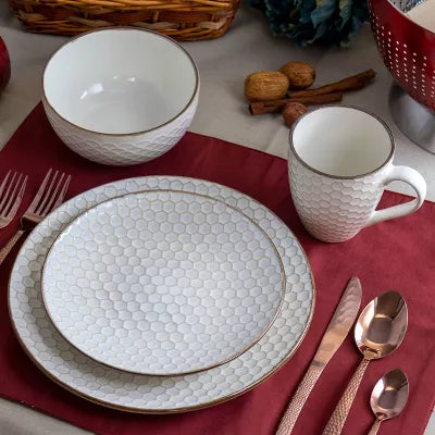 16pc Stoneware Honey Dinnerware Set White