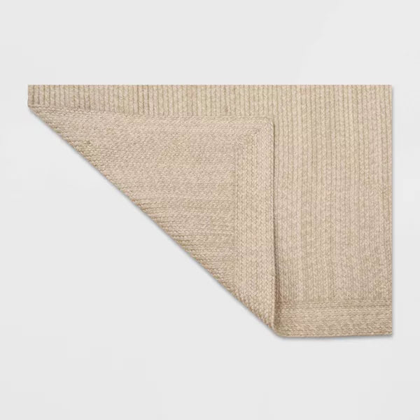 Natural Woven Rectangular Braided Outdoor Rug Heathered Cream  5'x7'
