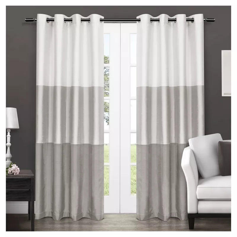 Set of 4 Chateau Striped Faux Silk Light Filtering Grommet Top Window Curtain Panels