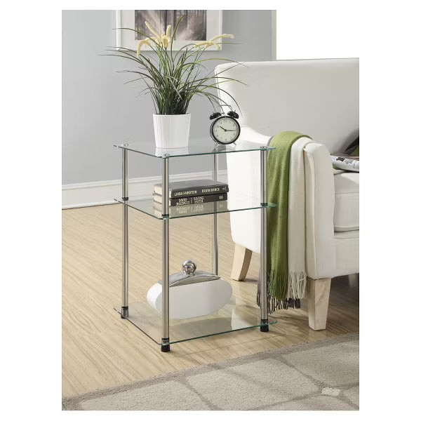 Classic Glass 3 Tier End Table Clear Glass
