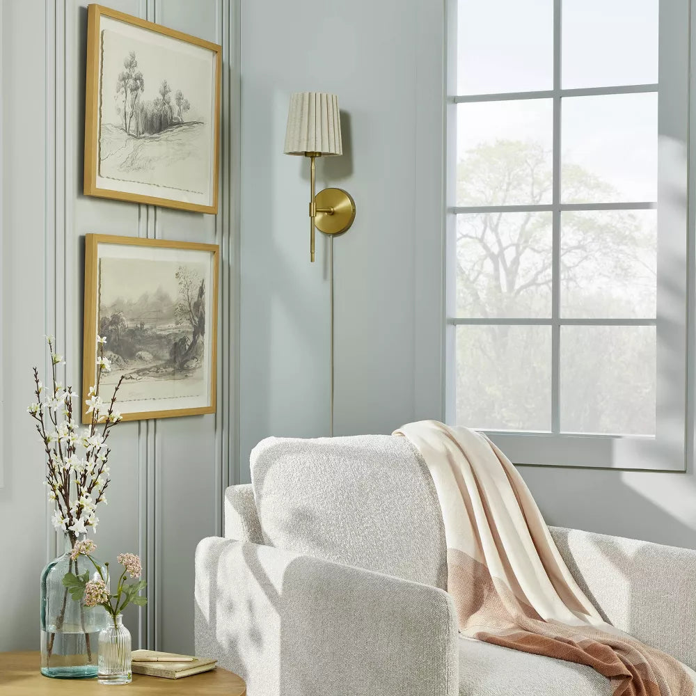 Pleated Shade Wall Sconce Brass/Oatmeal