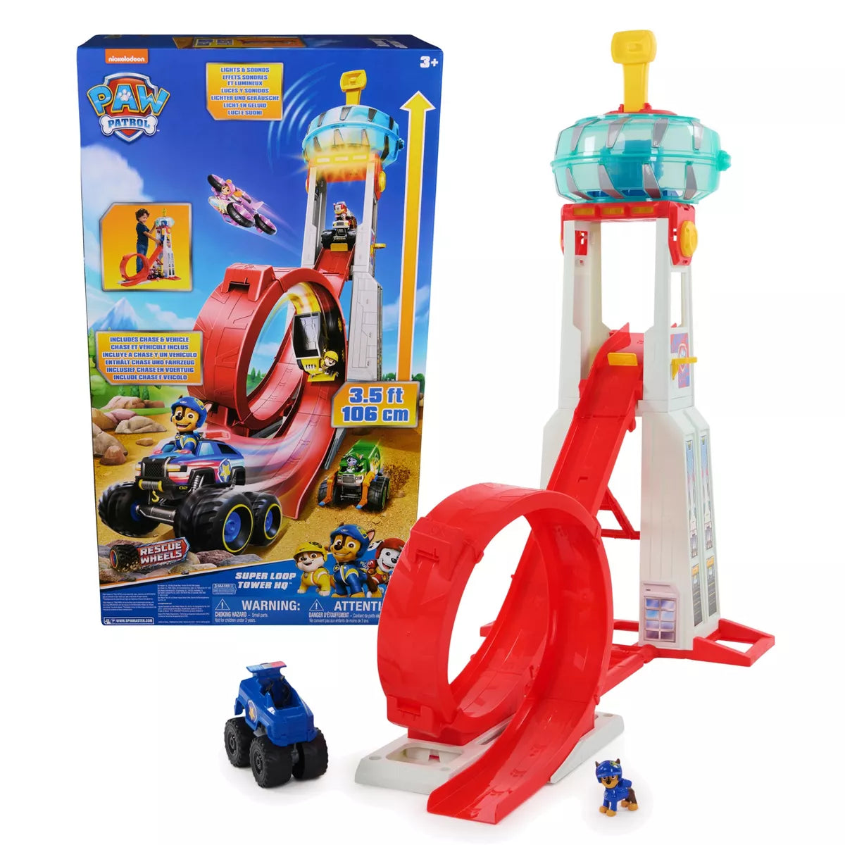 Rescue Wheels Tower: Lookout Playset with Chase Figure, Police Car, Battery-Powered, for Kids