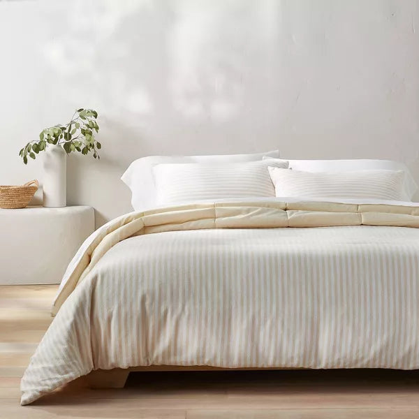 Heavyweight Linen Blend Stripe Comforter & Sham Set - Full/Queen