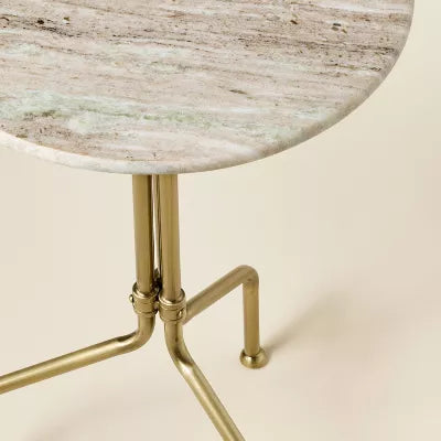 Marble and Brass Accent Side Drink Table SHOWROOM ONLY ITEM