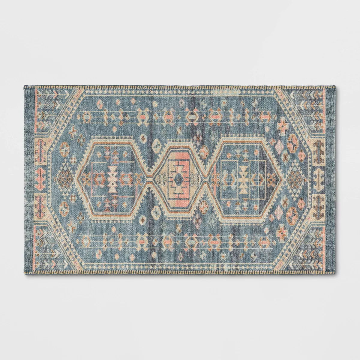 Washable Persian Style Medallion Accent Rug Blue 2'3"x3'9"