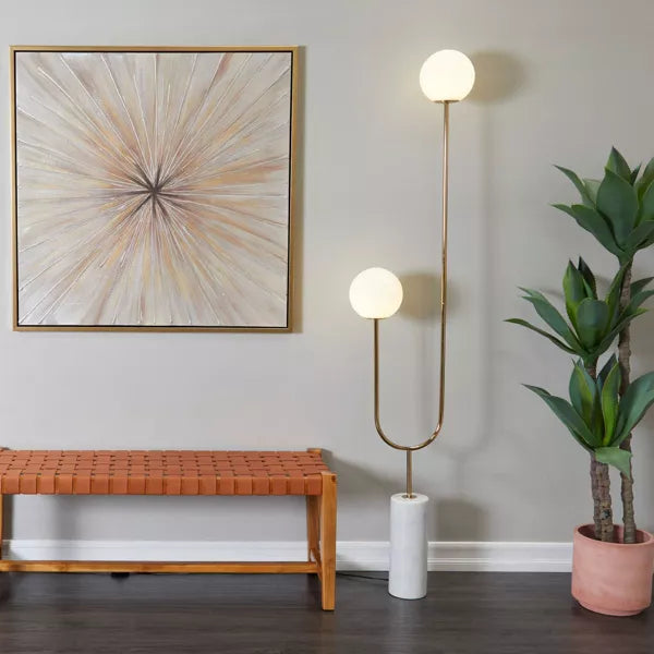 2-Light Marble Orb Floor Lamp with Marble Base