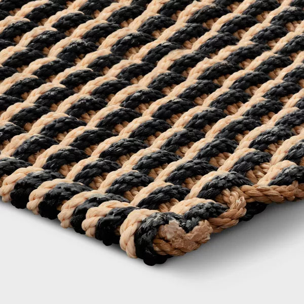 Rope Braided Basket Weave Doormat Black/Brown/Cream