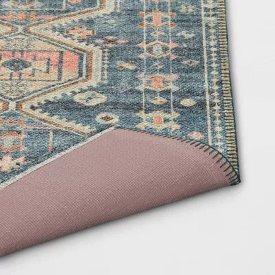 Washable Persian Style Medallion Accent Rug Blue Traditional Flat Pile - 2'3"x3'9"