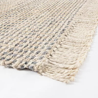 Malibu Woven Jute Rug with Fringe Cream/Gray - 5'x7'