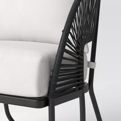 1-Piece Mackworth Rope Outdoor Patio Club Chairs Black - Weather-Resistant Steel Frame, Polyester Cushions