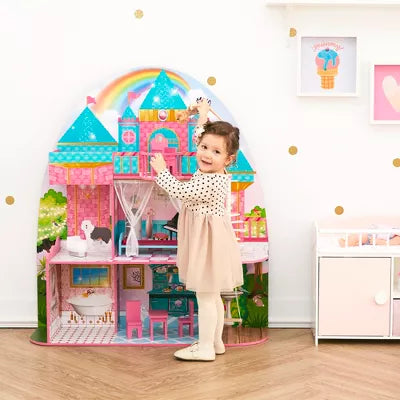 World Princess Castle 2-Story Wooden Dollhouse for  Dolls