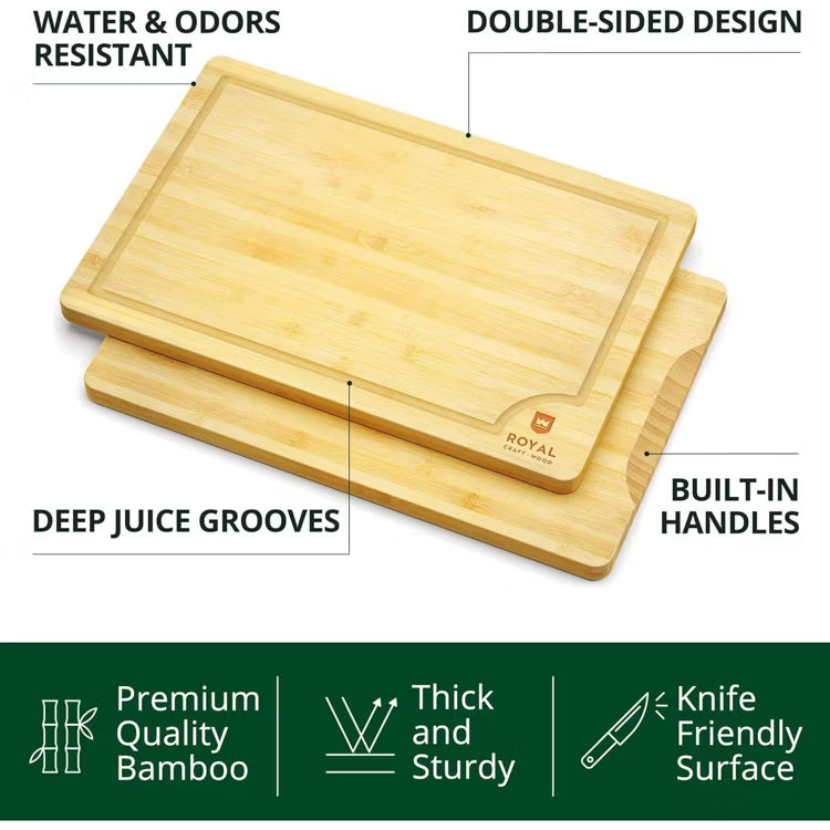 Bamboo Cutting Board Set of 3 with Side Trays
