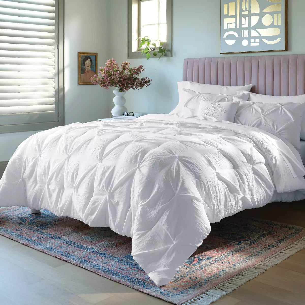 8pc Pinch Pleat Comforter and Sheet Set - Queen