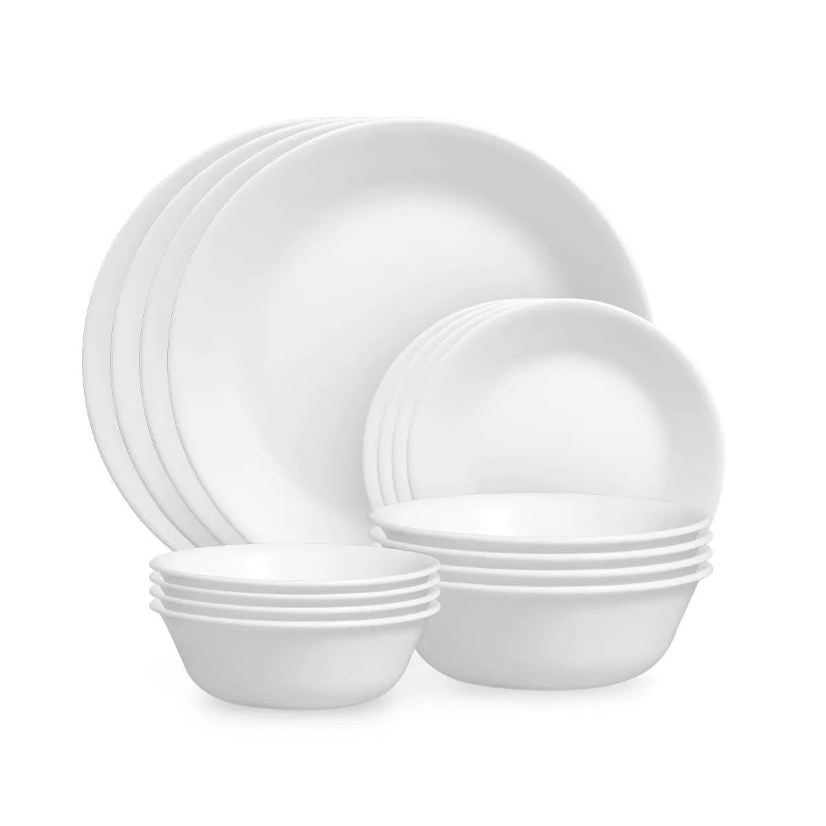 16pc Vitrelle Livingware Dinnerware Set Frost White: Microwave & Dishwasher Safe, Service for 4, Includes Plates & Bowls