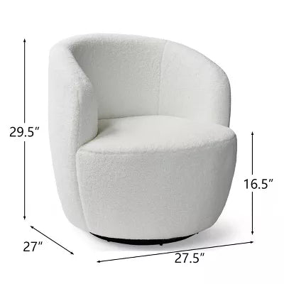 Bella Swivel Barrel Chair,2 Size Soft Touch Upholstered White Teddy Swivel Chair, Armrest 360° Swivel Nursery Chair