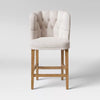 Winfall Tufted Barrel Counter Height Barstool Linen: Ergonomic, Rubberwood Legs, Polyester Upholstery