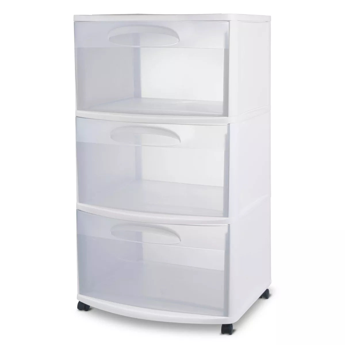 Three Drawer Wide Cart with Clear Drawers
