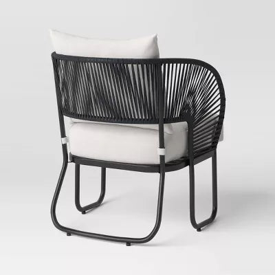 1-Piece Mackworth Rope Outdoor Patio Club Chairs Black - Weather-Resistant Steel Frame, Polyester Cushions