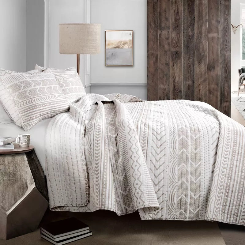 3pc Hygge Geo Reversible Cotton Quilt & Sham Set - King