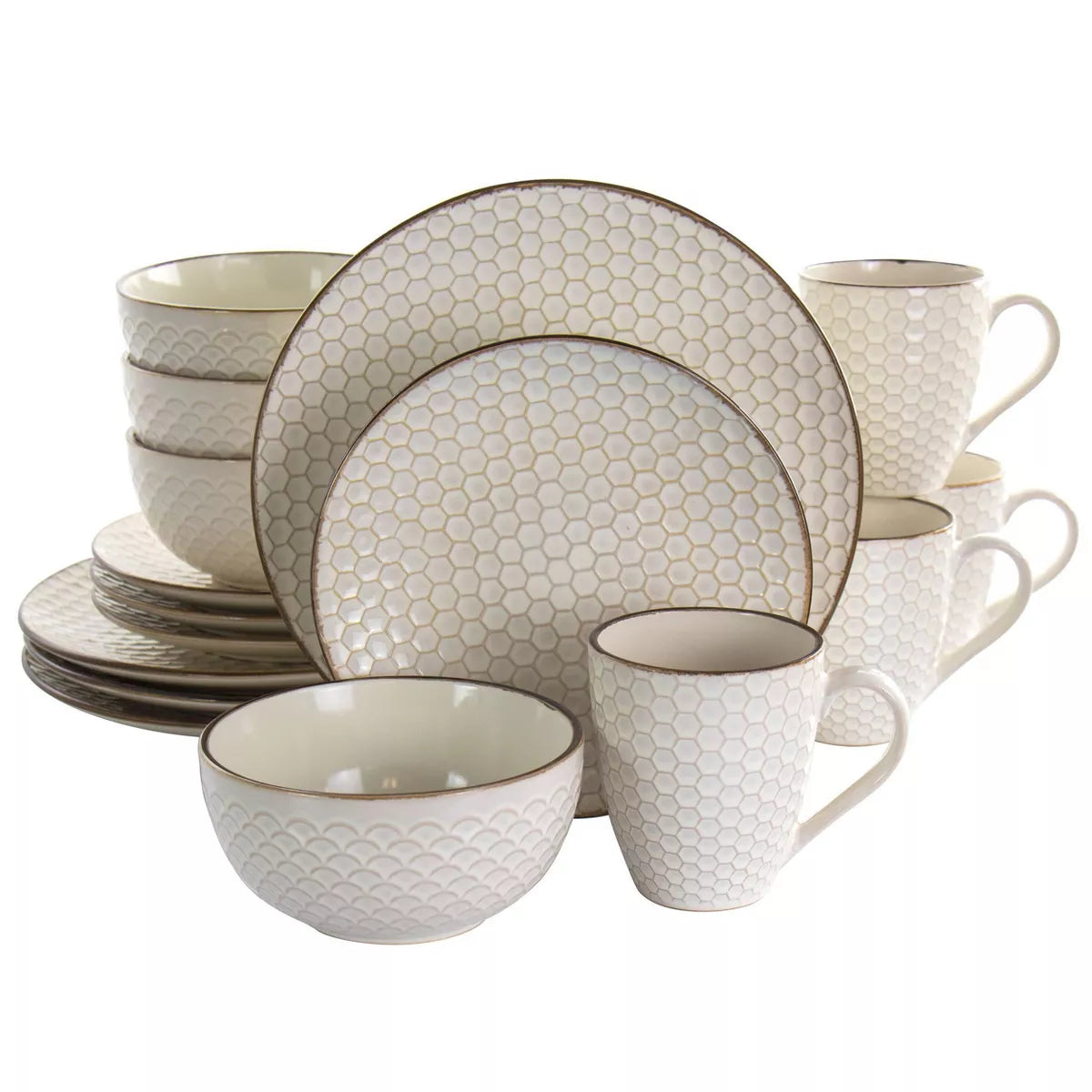16pc Stoneware Honey Dinnerware Set White