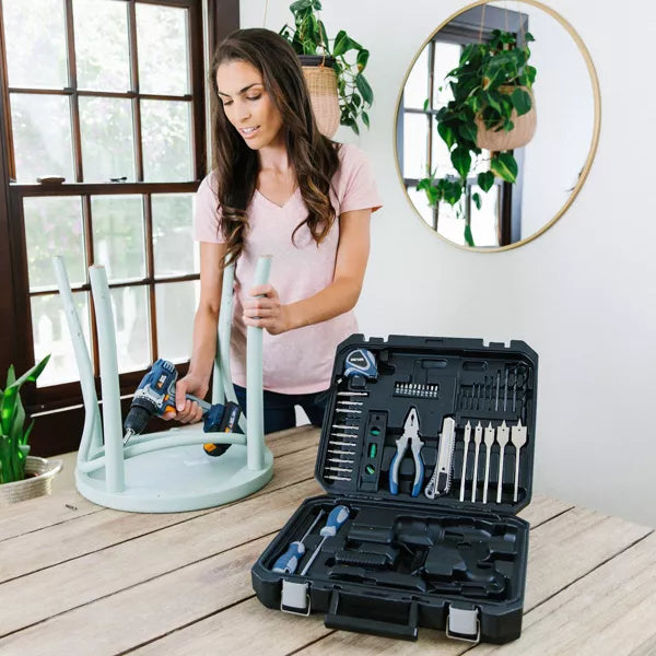47pc Household Tool Kit: Steel & Rubber Non-Powered Set with Pliers, Screwdriver, Hammer, Carrying Case