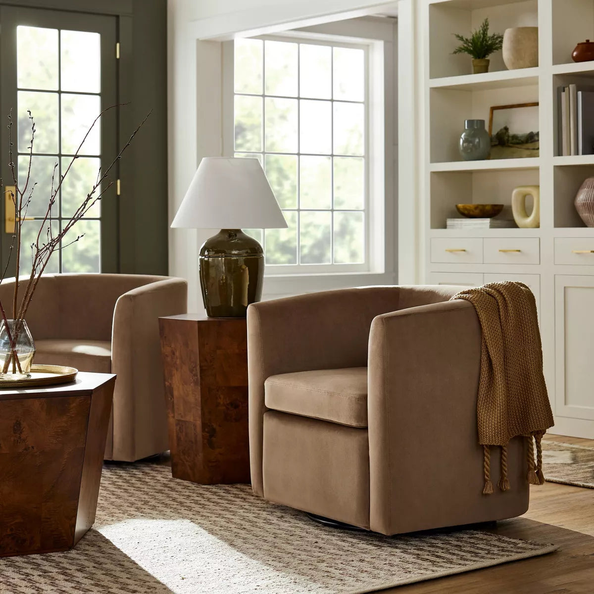 Vernon Upholstered Barrel Swivel Accent Chair SHOWROOM ITEM