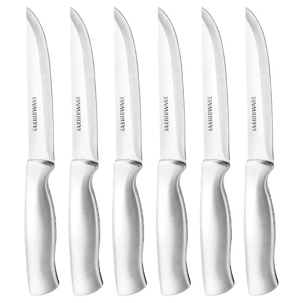 14pc Stainless Steel Knife Block Set: Kitchen Knife Set with Block, Serrated Blades, Hand Wash, Silver