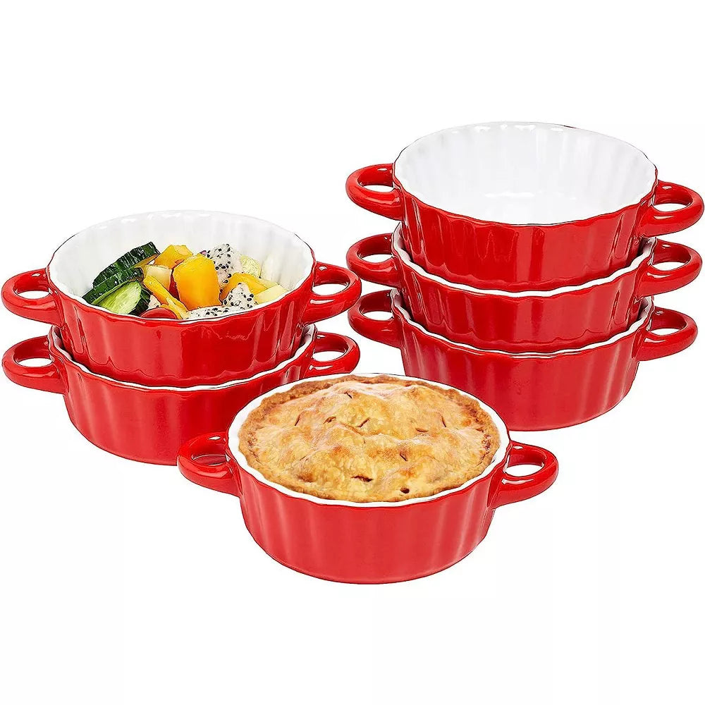 Black Ceramic Ramekin Baking, Set Of 6 Red