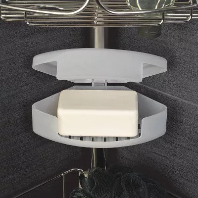 Corner Tension Pole Shower Caddy Stainless Steel -Rustproof Metal Bath Organizer, 4 Shelves