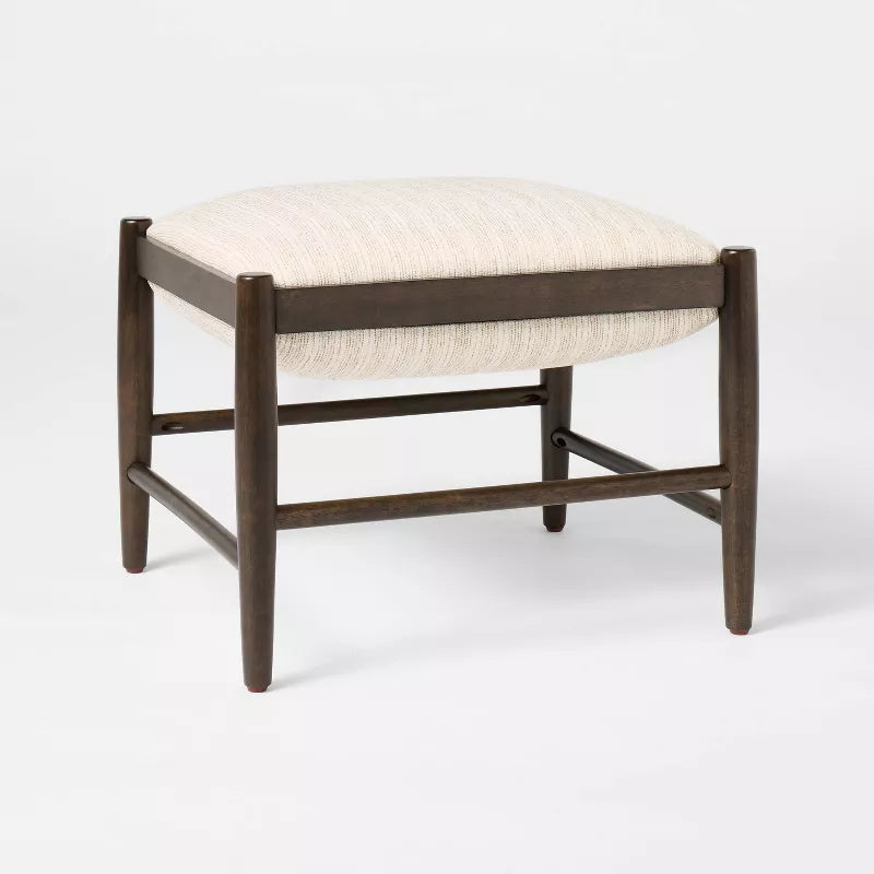 Wood Frame Pillow Top Ottoman Cream