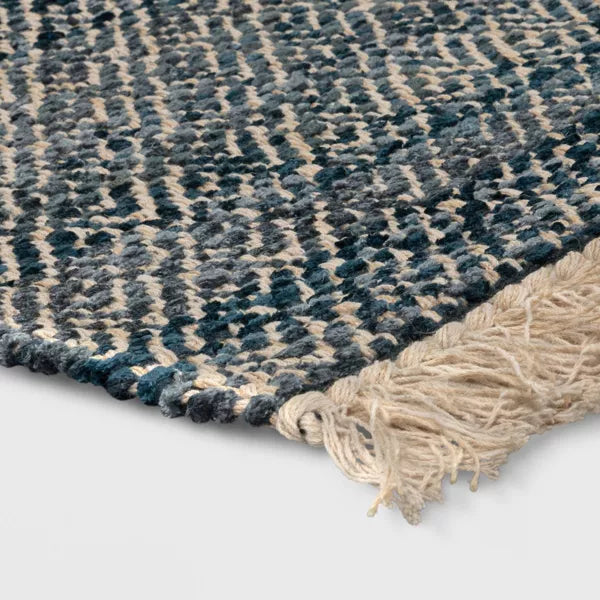 2'4"x7' Handloom Diamond Runner Rug Blue - Indoor Low Pile, Cotton & Jute, Entryway or Kitchen Use