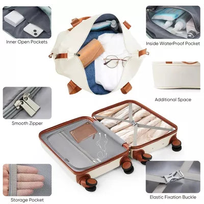 2pc/3pc ABS Hard Shell Luggage Sets, Front Opening Suitcase with USB Port, Cup Holder and Spinner Wheels 4W