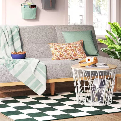 Checkered Area Rug Ivory/Green - 4'x5'6"