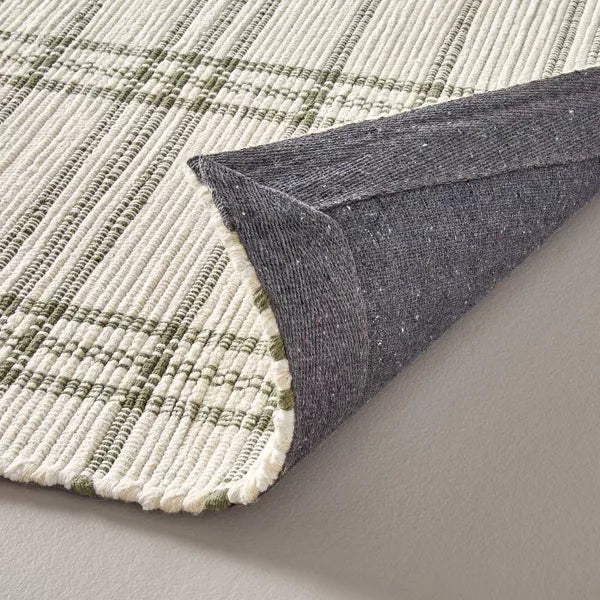 Tri-Stripe Plaid Handmade Woven Area Rug Green/Cream